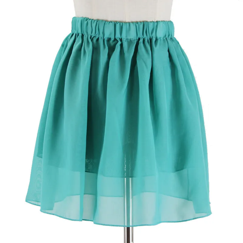 Summer Student High Waist Double Layer Chiffon Skirt Tutu Pleated Skirt