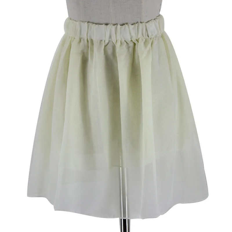 Summer Student High Waist Double Layer Chiffon Skirt Tutu Pleated Skirt