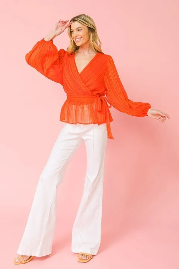 Surplice Neckline Sheer Peplum Top