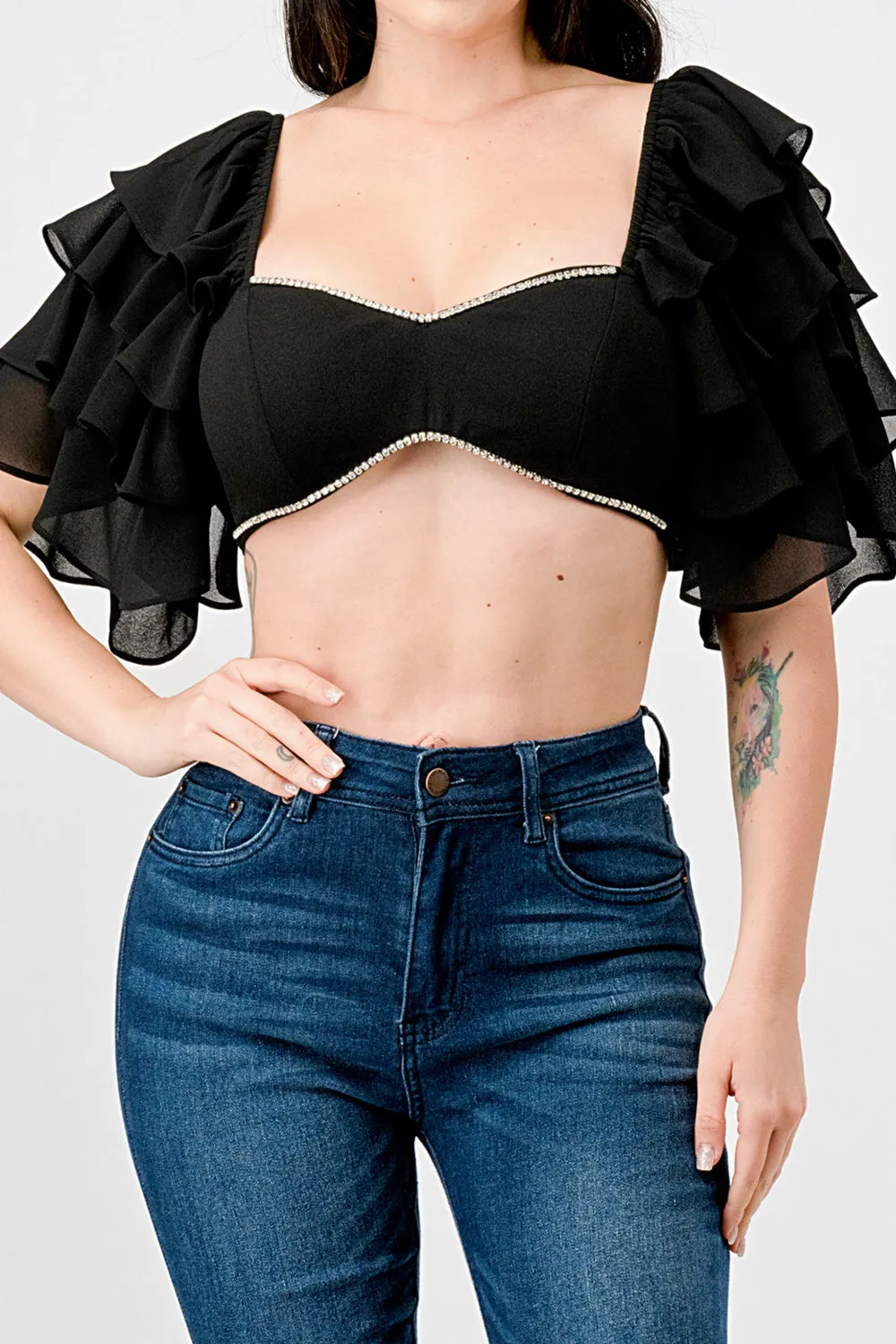 TECHNO CREPE SWEETHEART WITH RHINESTONE CROP TOP
