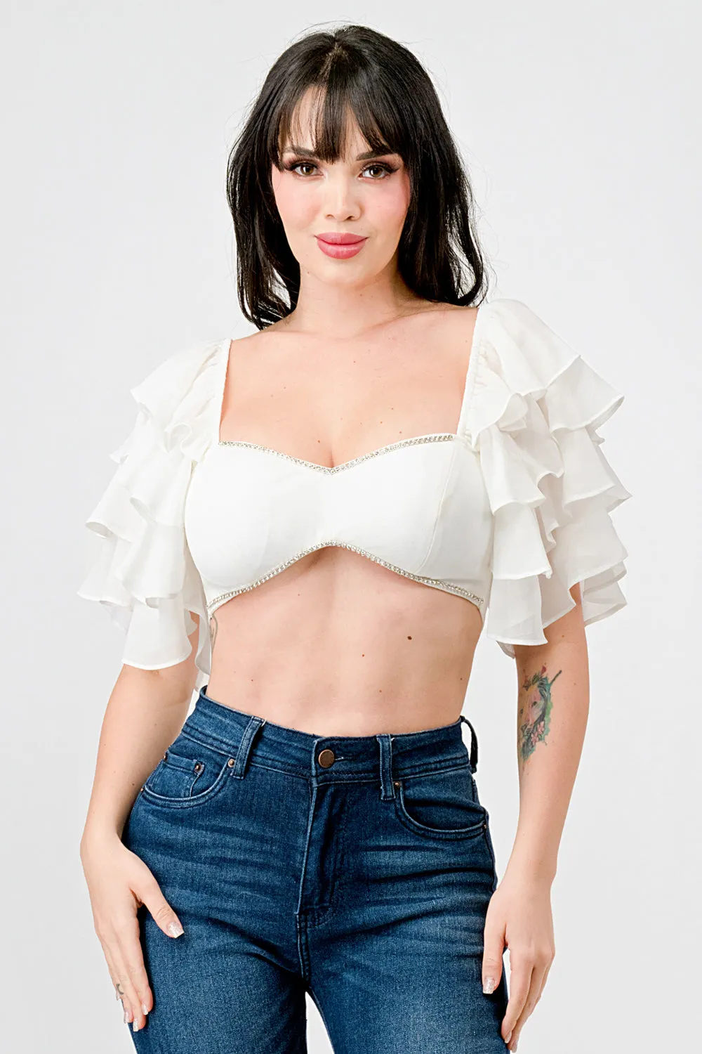TECHNO CREPE SWEETHEART WITH RHINESTONE CROP TOP