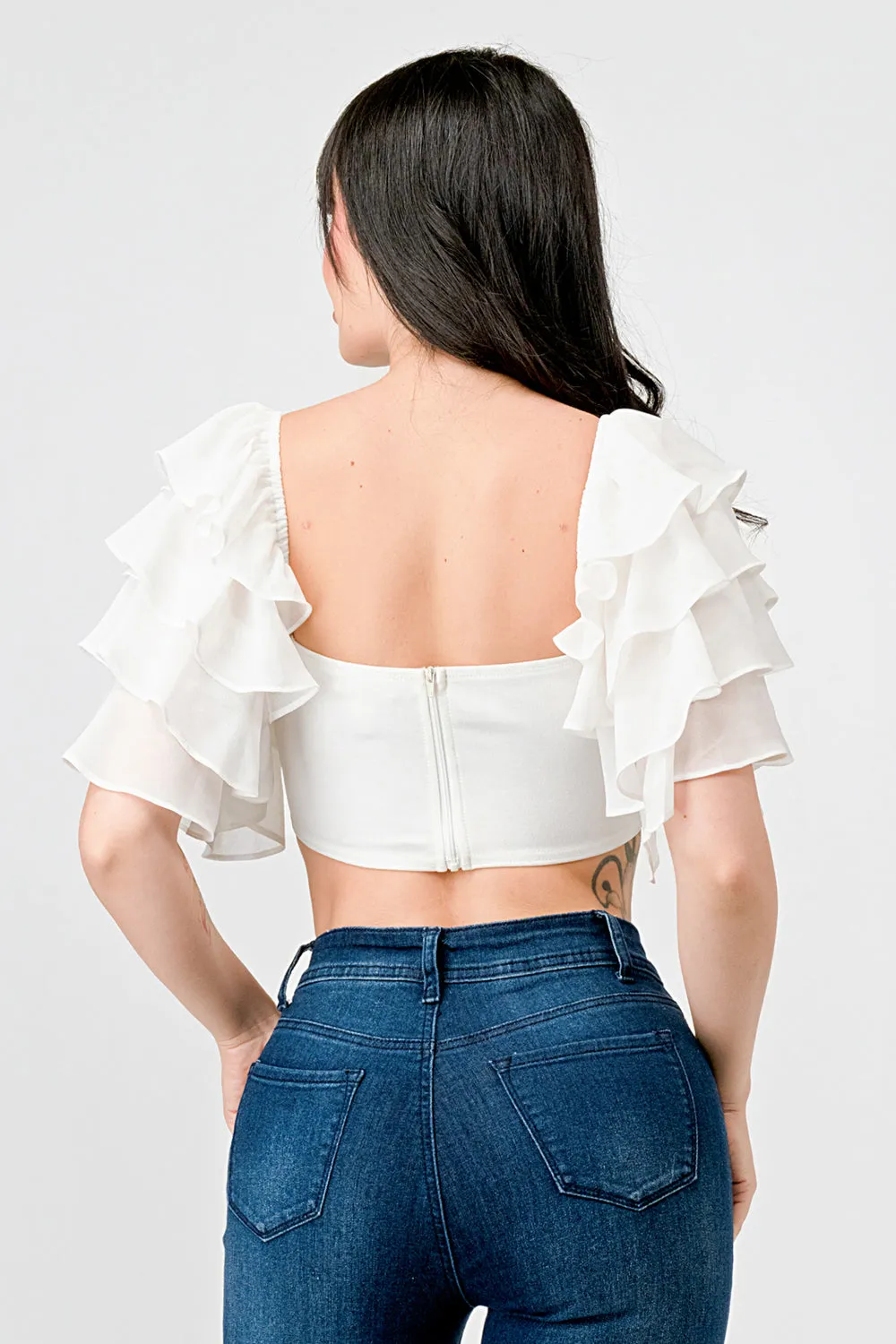 TECHNO CREPE SWEETHEART WITH RHINESTONE CROP TOP