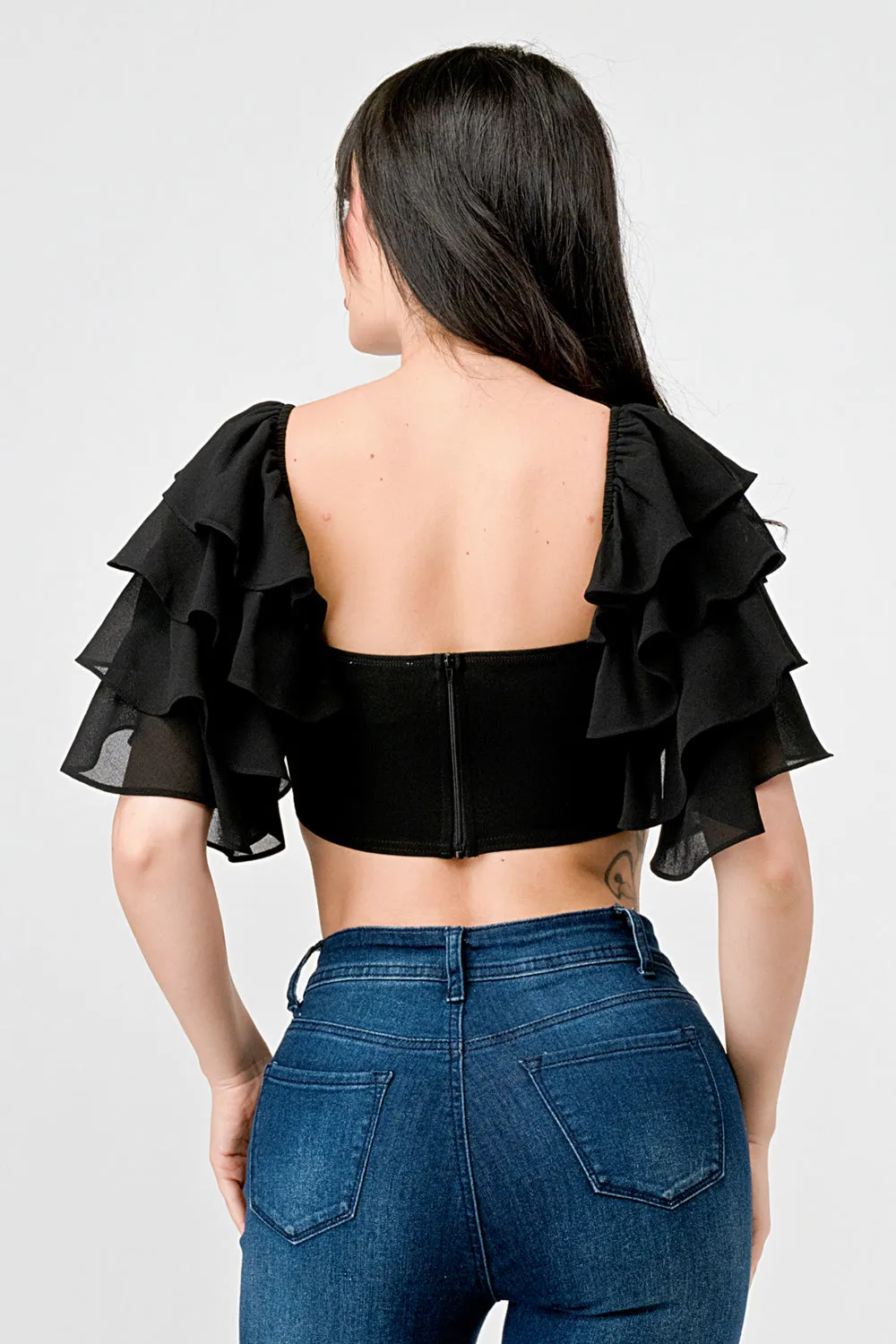TECHNO CREPE SWEETHEART WITH RHINESTONE CROP TOP