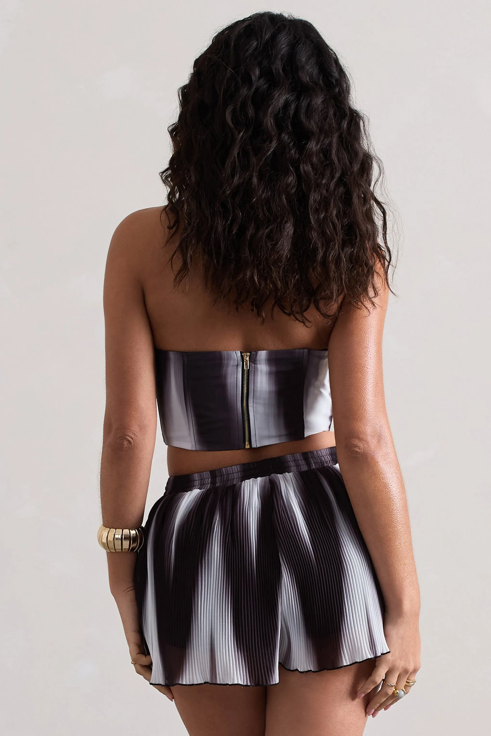 Tempo | Black Print Plisse Sweetheart Crop Top