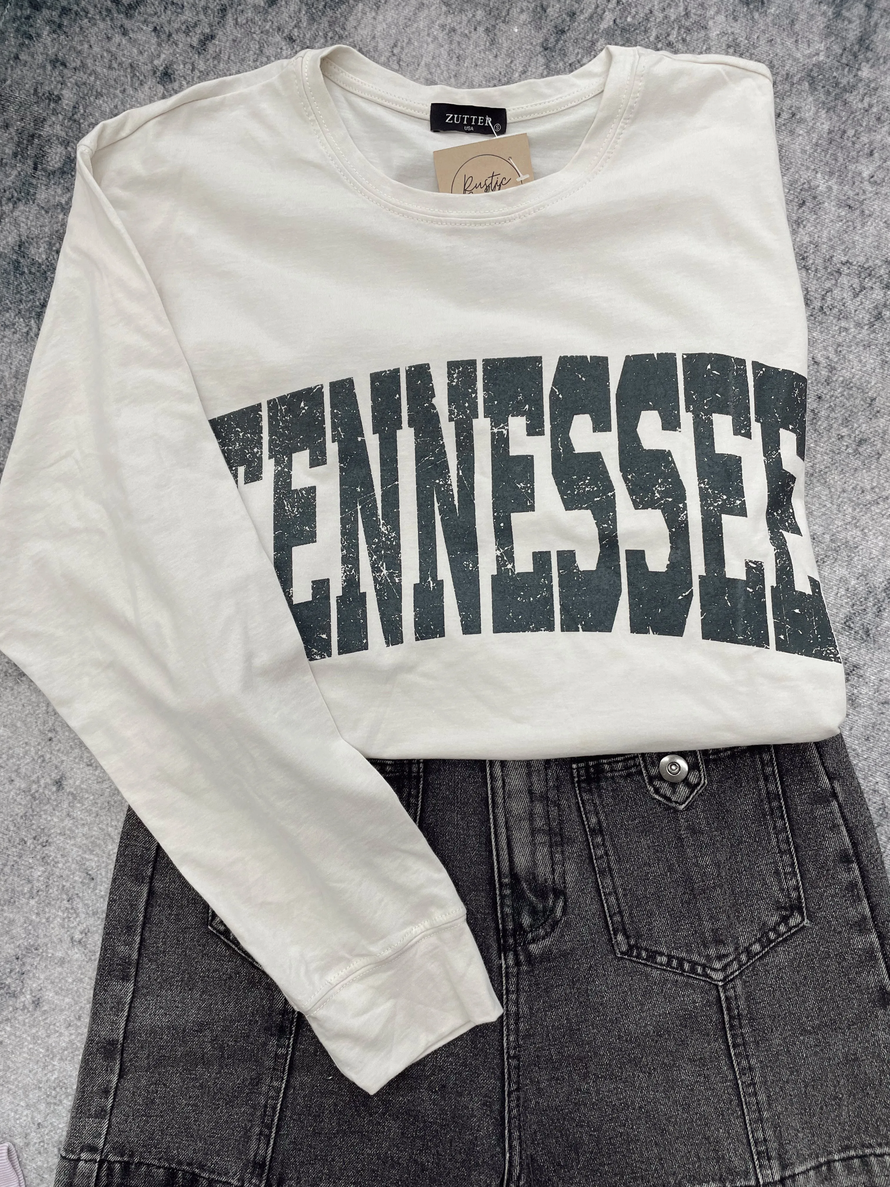 Tennessee Graphic Long Sleeve Boyfriend Tee - Bone