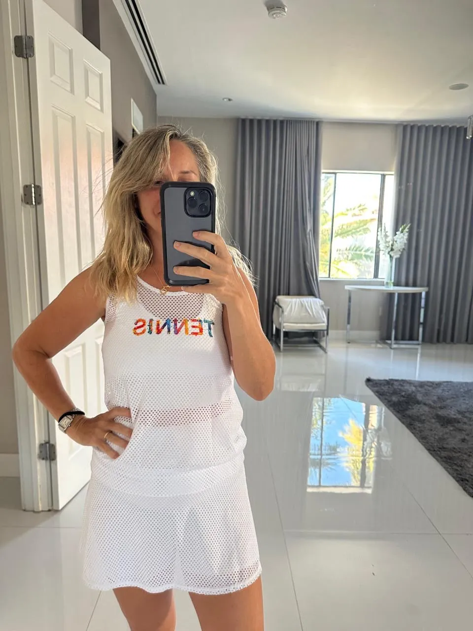 Tennis Art Fold Over Mesh Top
