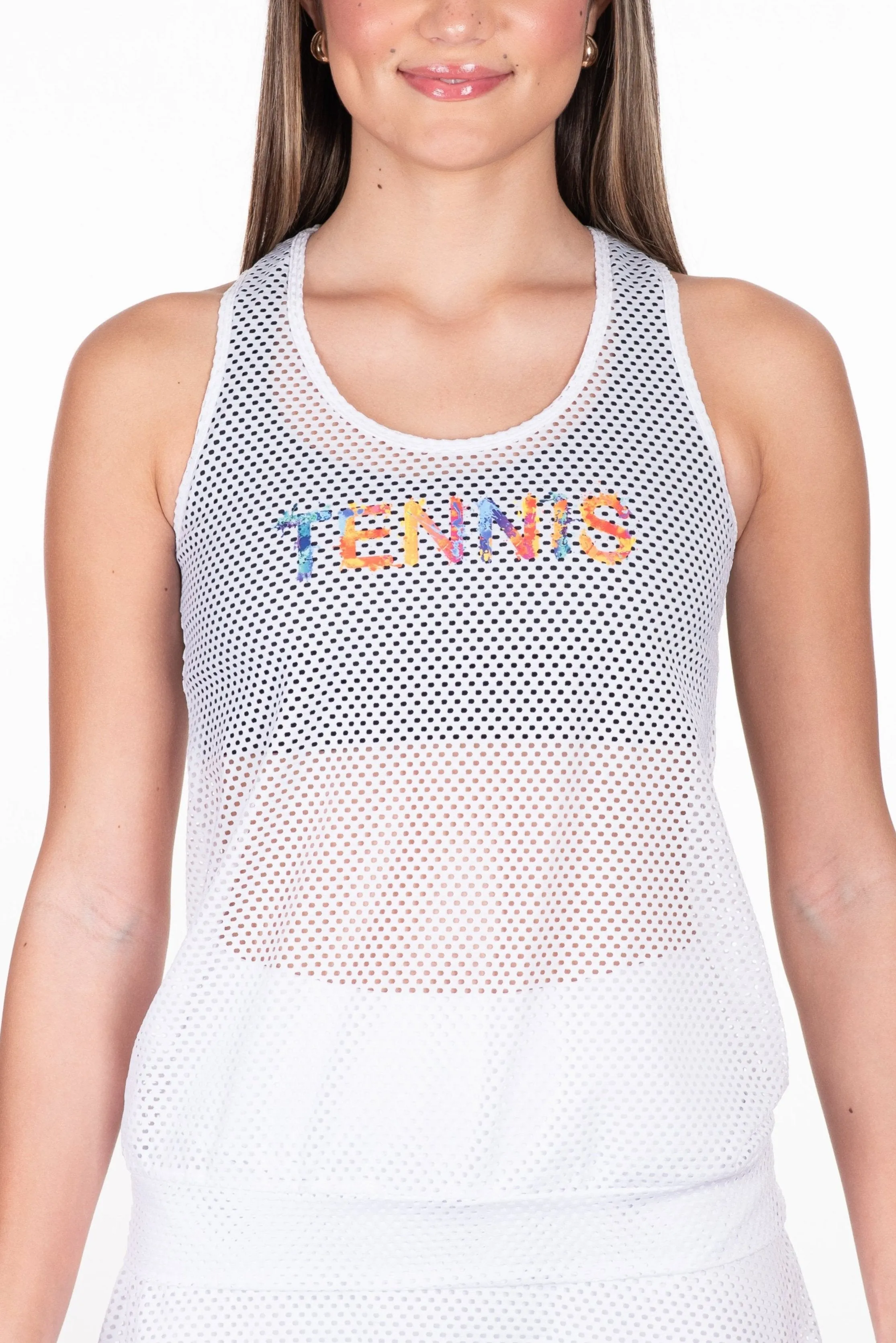 Tennis Art Fold Over Mesh Top