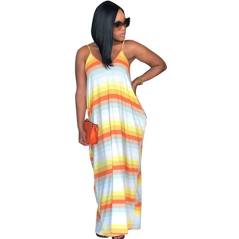 The Orange Block Maxi Dress #Strap #Color Block #Pocket