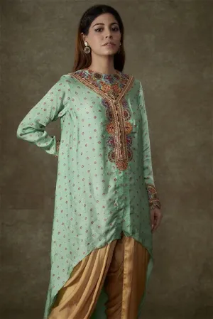Turquoise Satin Bandhani Printed Jacket Set