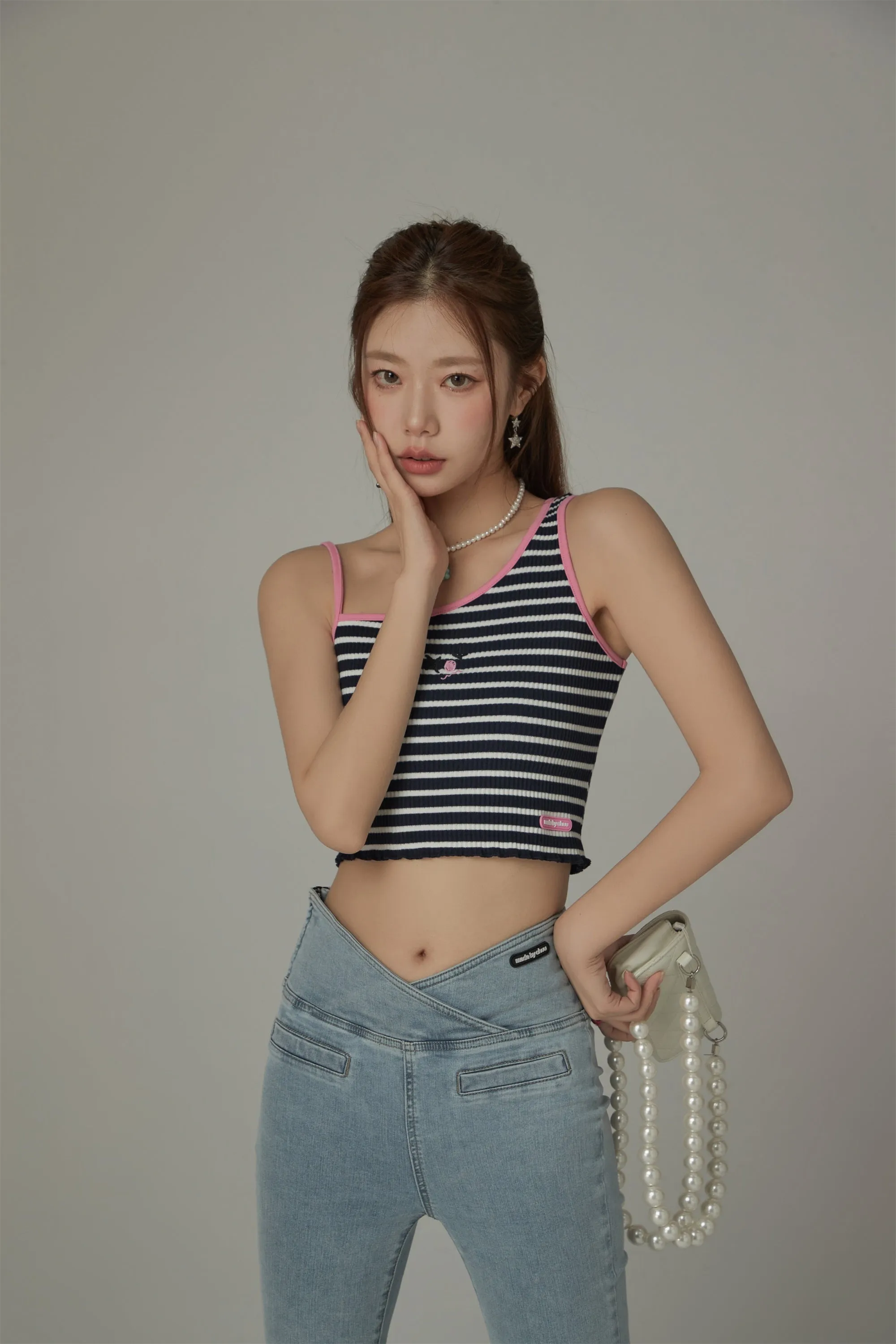Unbalanced Striped Sleeveless Crop Top