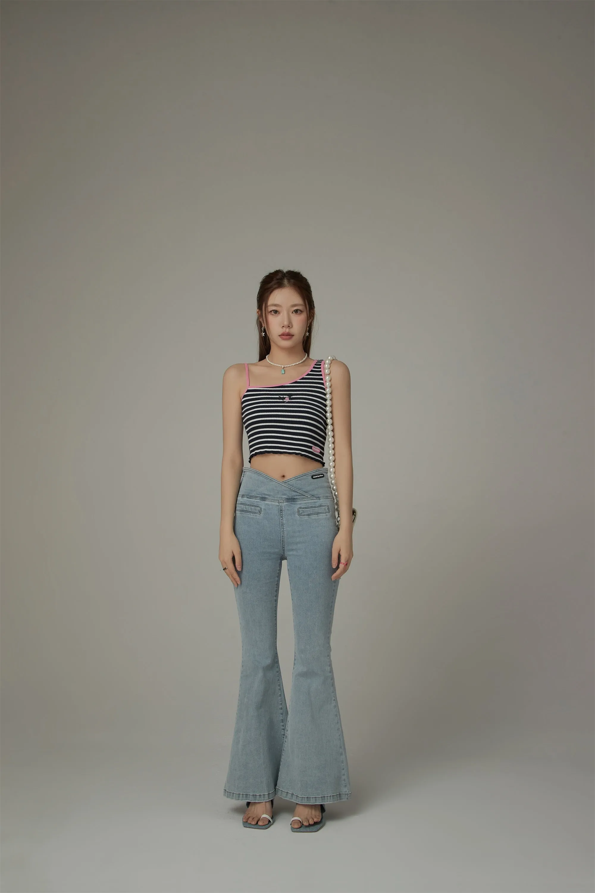 Unbalanced Striped Sleeveless Crop Top