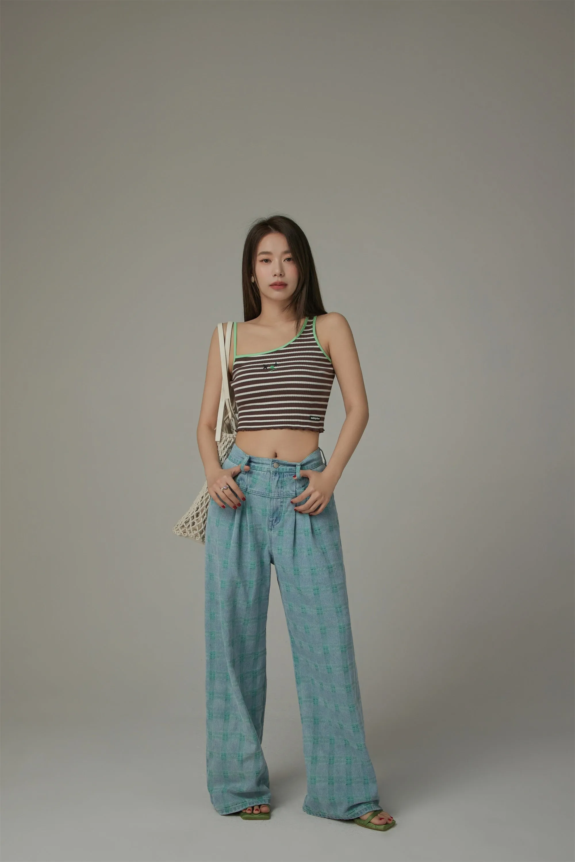 Unbalanced Striped Sleeveless Crop Top