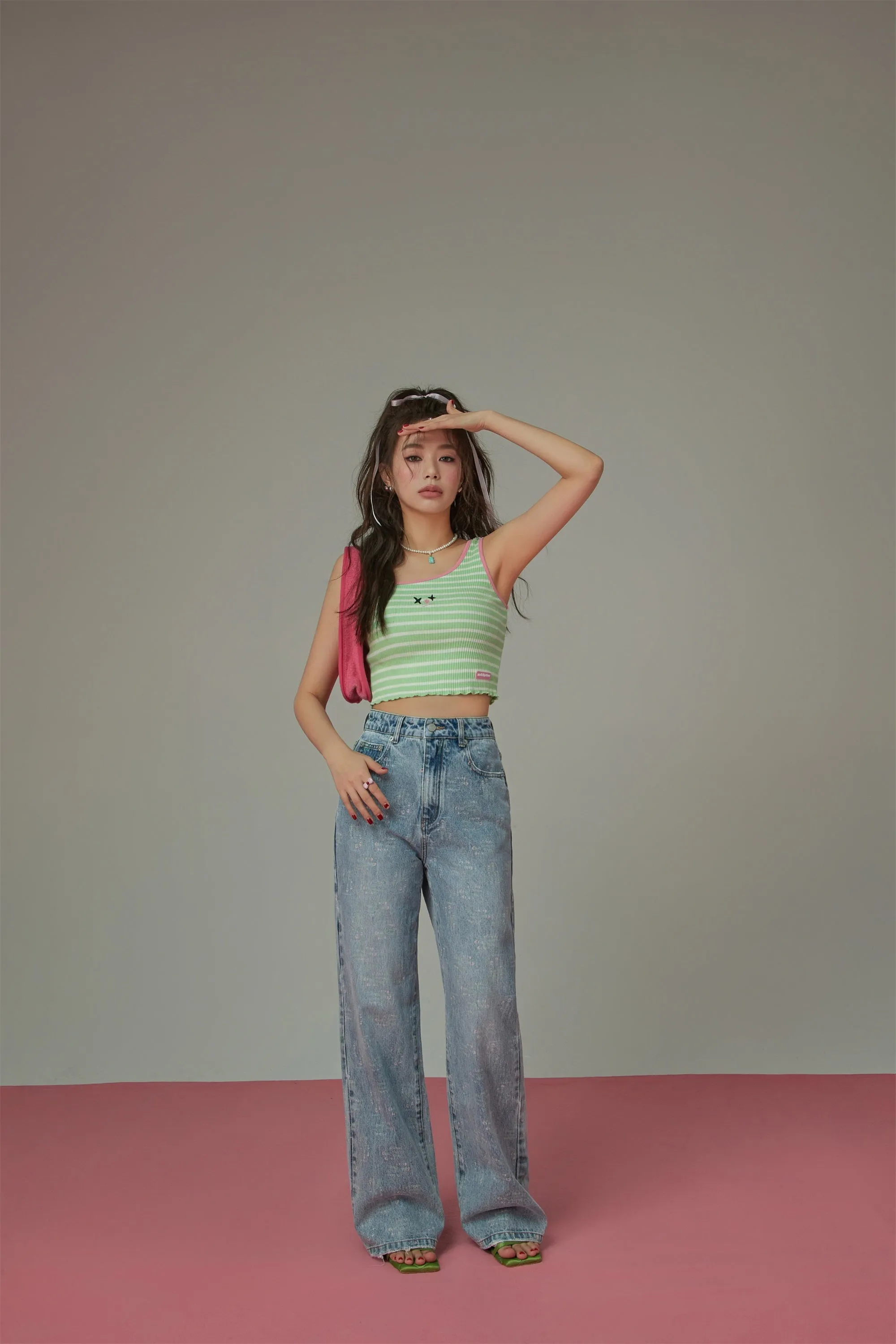 Unbalanced Striped Sleeveless Crop Top