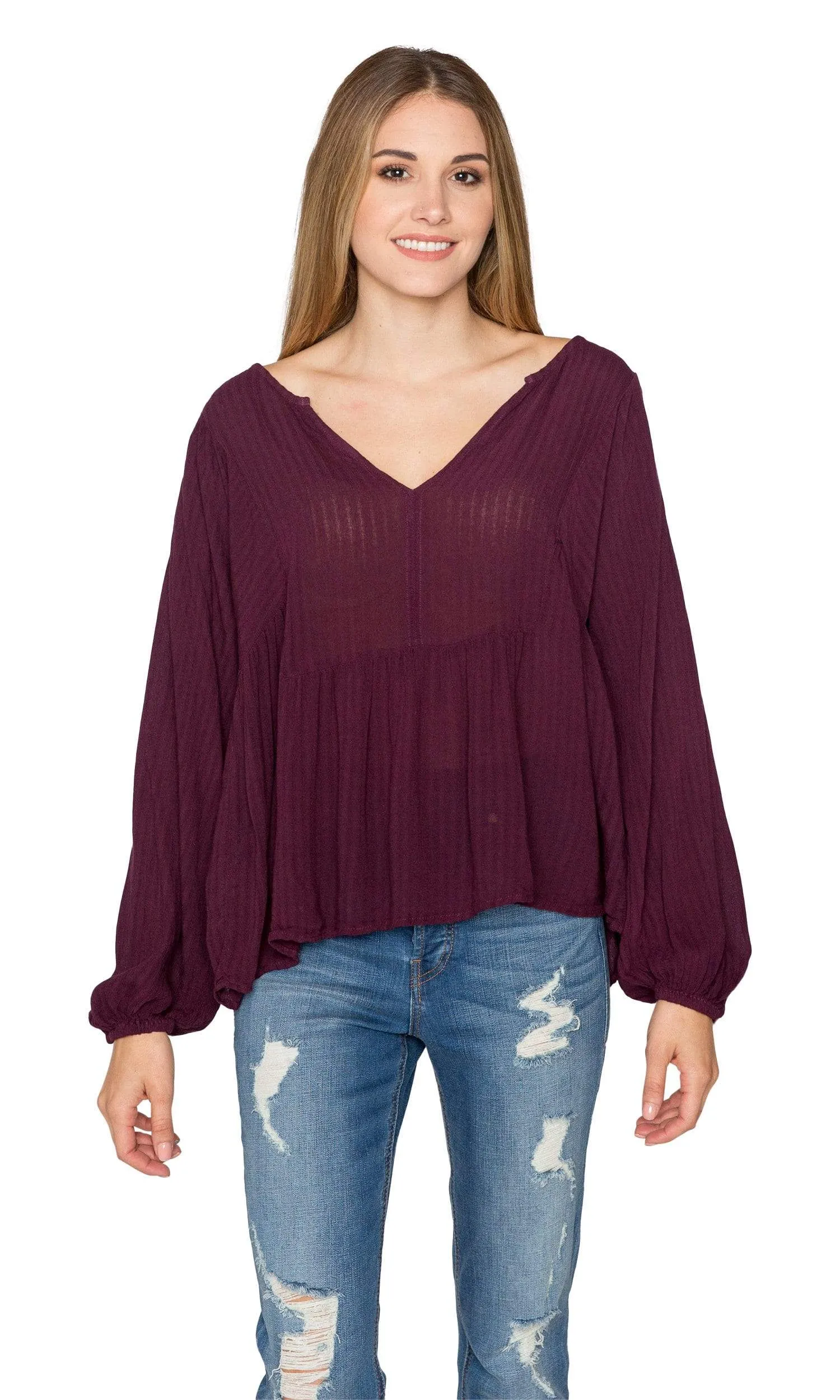 Velvet by Graham & Spencer Misty Crinkle Gauze Peasant Blouse