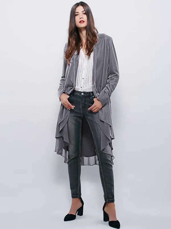 Velvet Chiffon Falbala Cardigan Outwear Tops