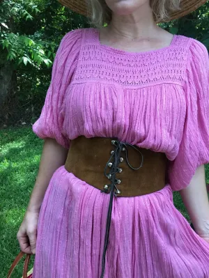 Vintage 60s 70s | Boho Corset Hippie Woodstock Peasant Wide Leather Lace Up Belt