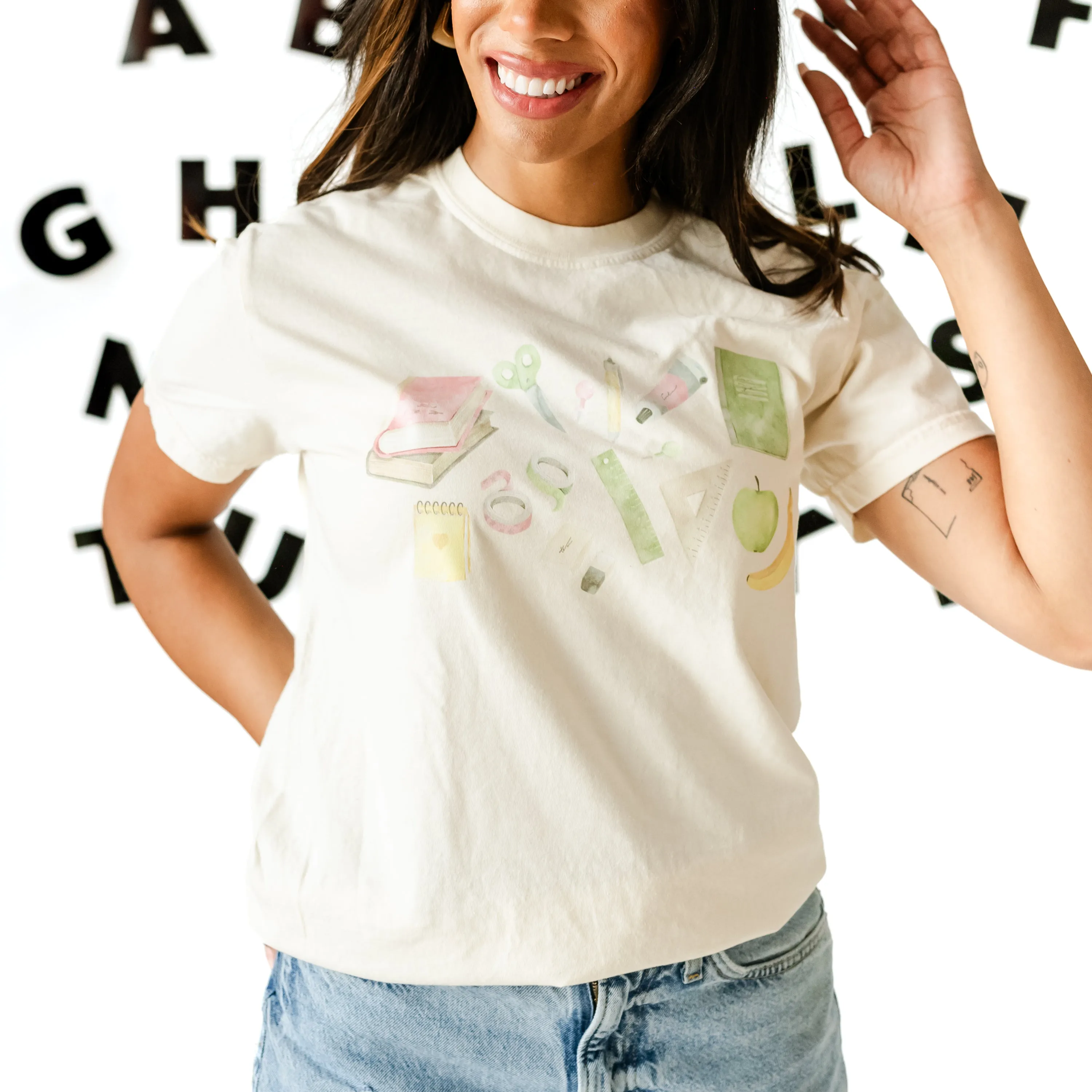 Watercolor School Supplies - SHORT SLEEVE COMFORT COLORS TEE
