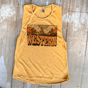 Western Moon Scene Mustard Tank