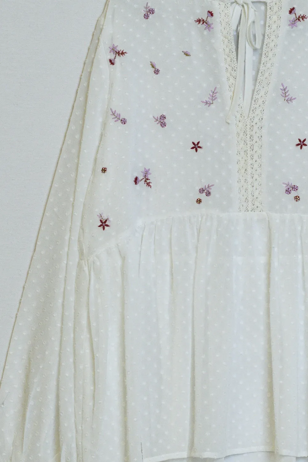 White chiffon blouse with flower embroidery