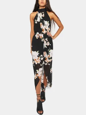 Wholesale Halter Sleeveless Floral Print Slit Hem Maxi Dress