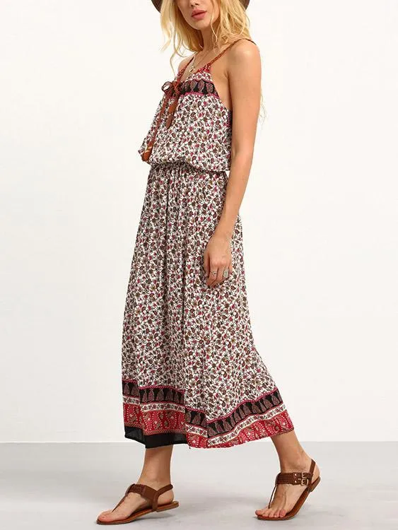 Wholesale Sleeveless Tribal Print Spaghetti Strap Maxi Dress