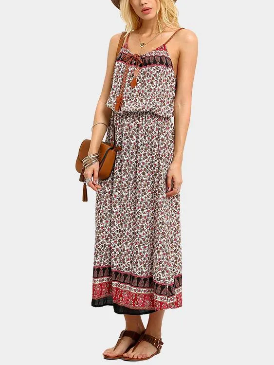 Wholesale Sleeveless Tribal Print Spaghetti Strap Maxi Dress