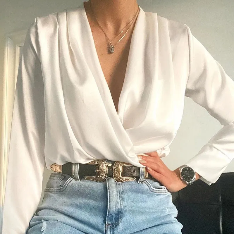 Women Blouse V neck Office Ladies Blouses Shirts Summer