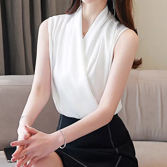 Women Blouse V neck Office Ladies Blouses Shirts Summer