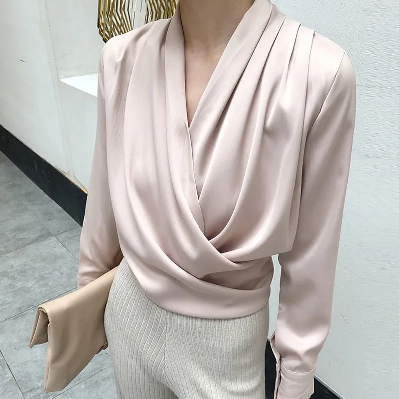 Women Blouse V neck Office Ladies Blouses Shirts Summer