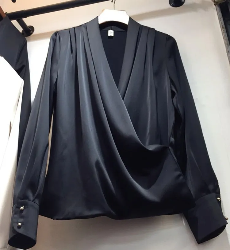 Women Blouse V neck Office Ladies Blouses Shirts Summer