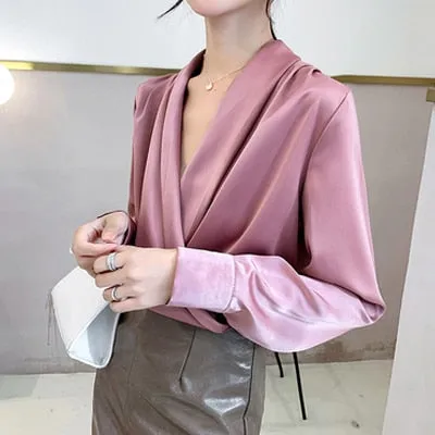 Women Blouse V neck Office Ladies Blouses Shirts Summer
