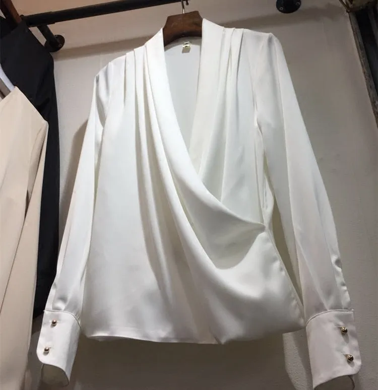 Women Blouse V neck Office Ladies Blouses Shirts Summer