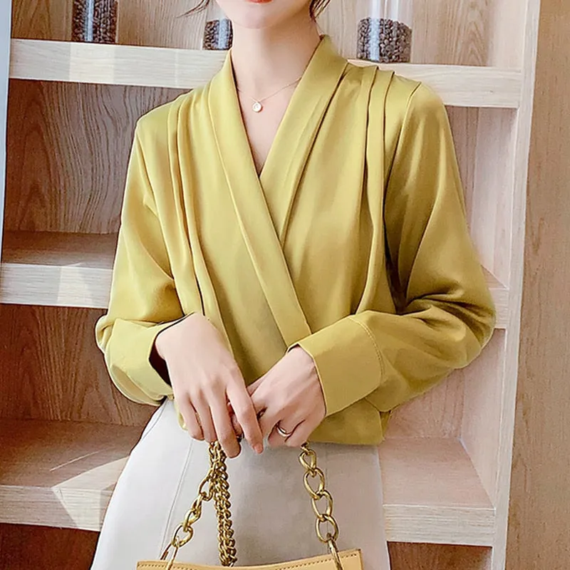 Women Blouse V neck Office Ladies Blouses Shirts Summer