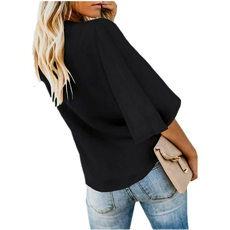 Women Chiffon Button Blouse Shirt Fashion Sexy BatwingSleeve Tops