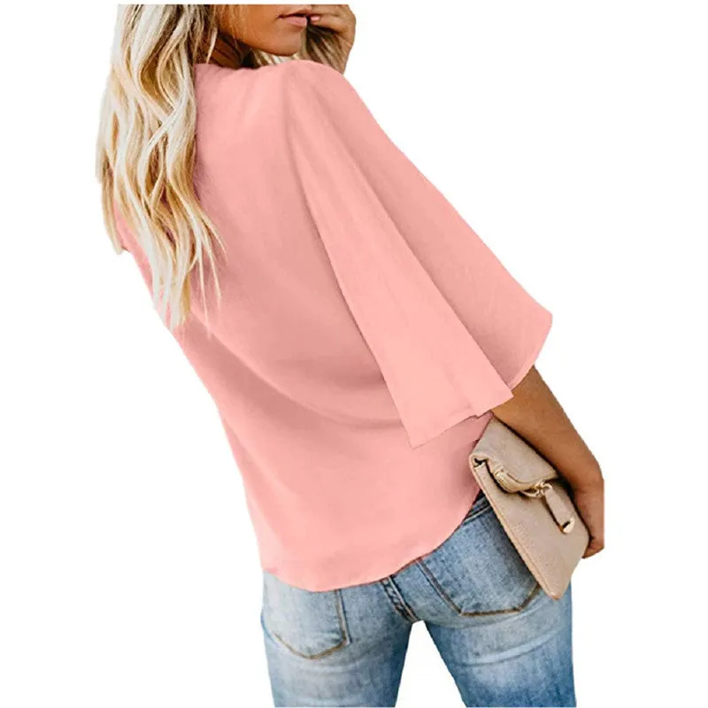 Women Chiffon Button Blouse Shirt Fashion Sexy BatwingSleeve Tops