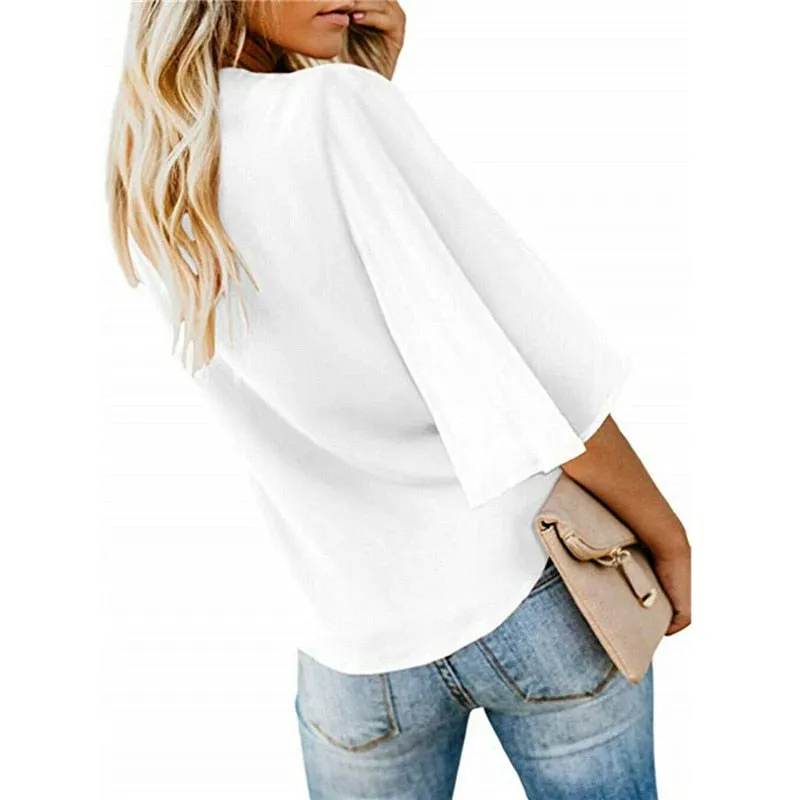 Women Chiffon Button Blouse Shirt Fashion Sexy BatwingSleeve Tops