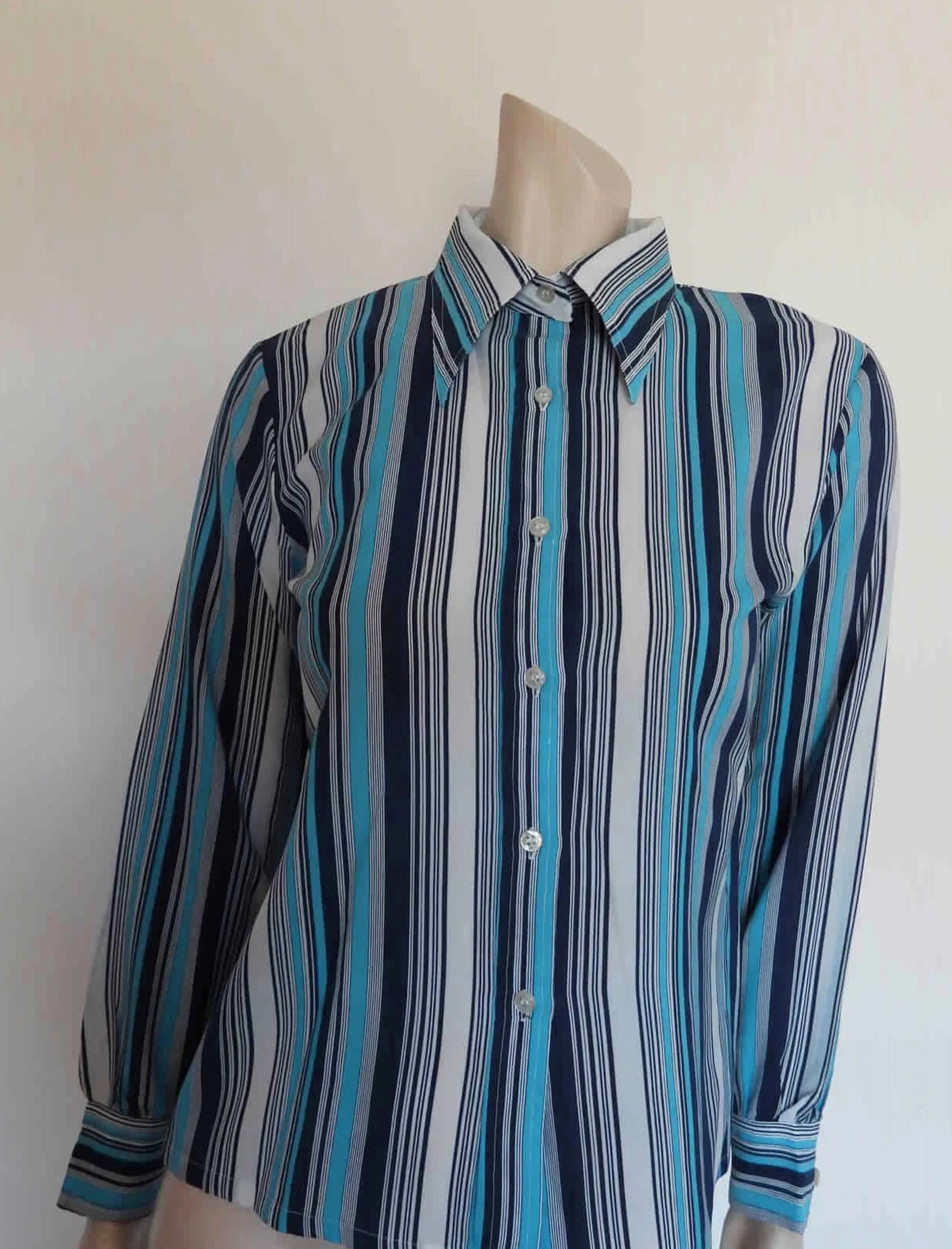 Women's 1970s Blue Striped Shirt - M