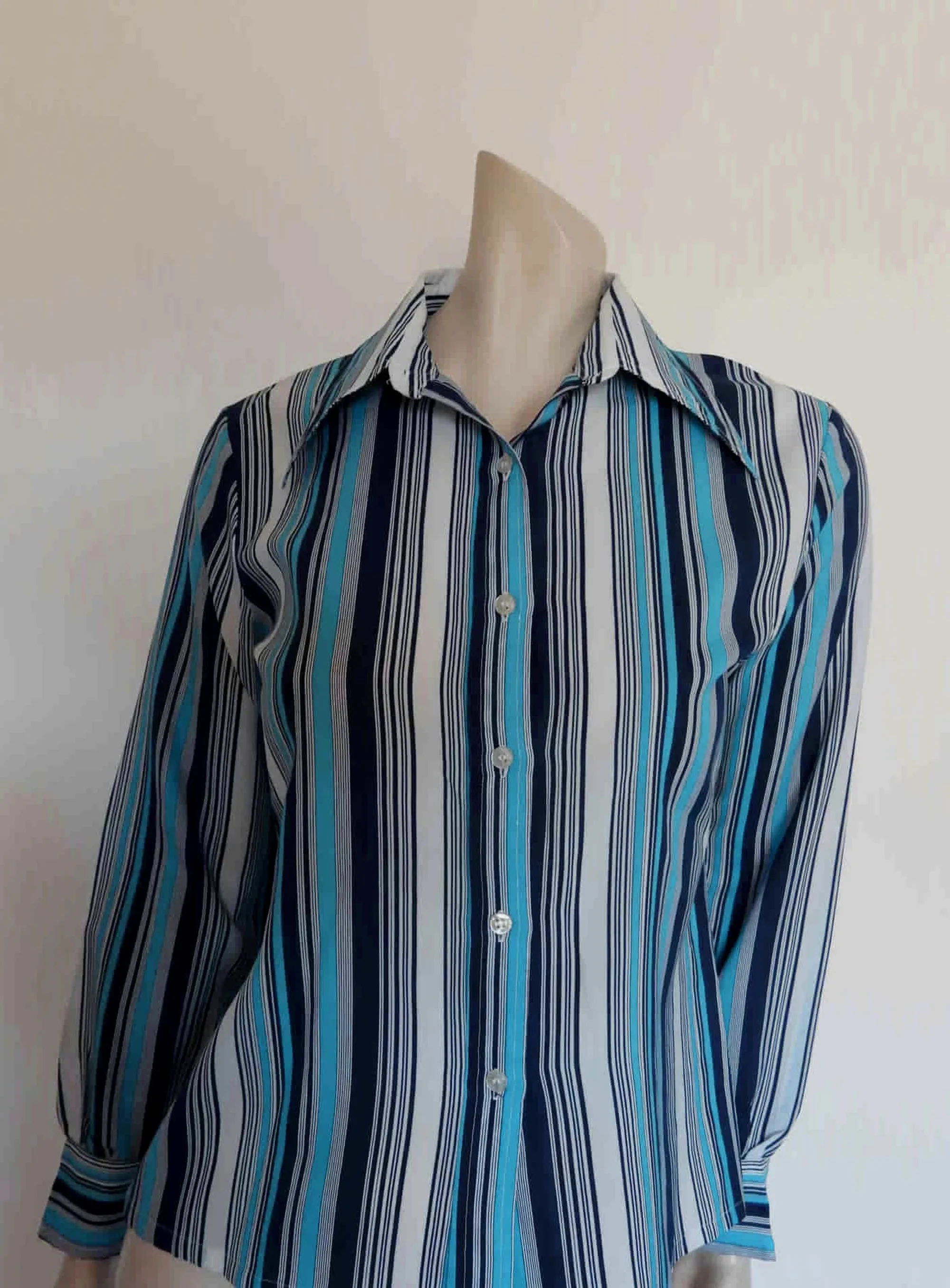 Women's 1970s Blue Striped Shirt - M