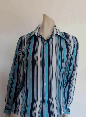 Women's 1970s Blue Striped Shirt - M