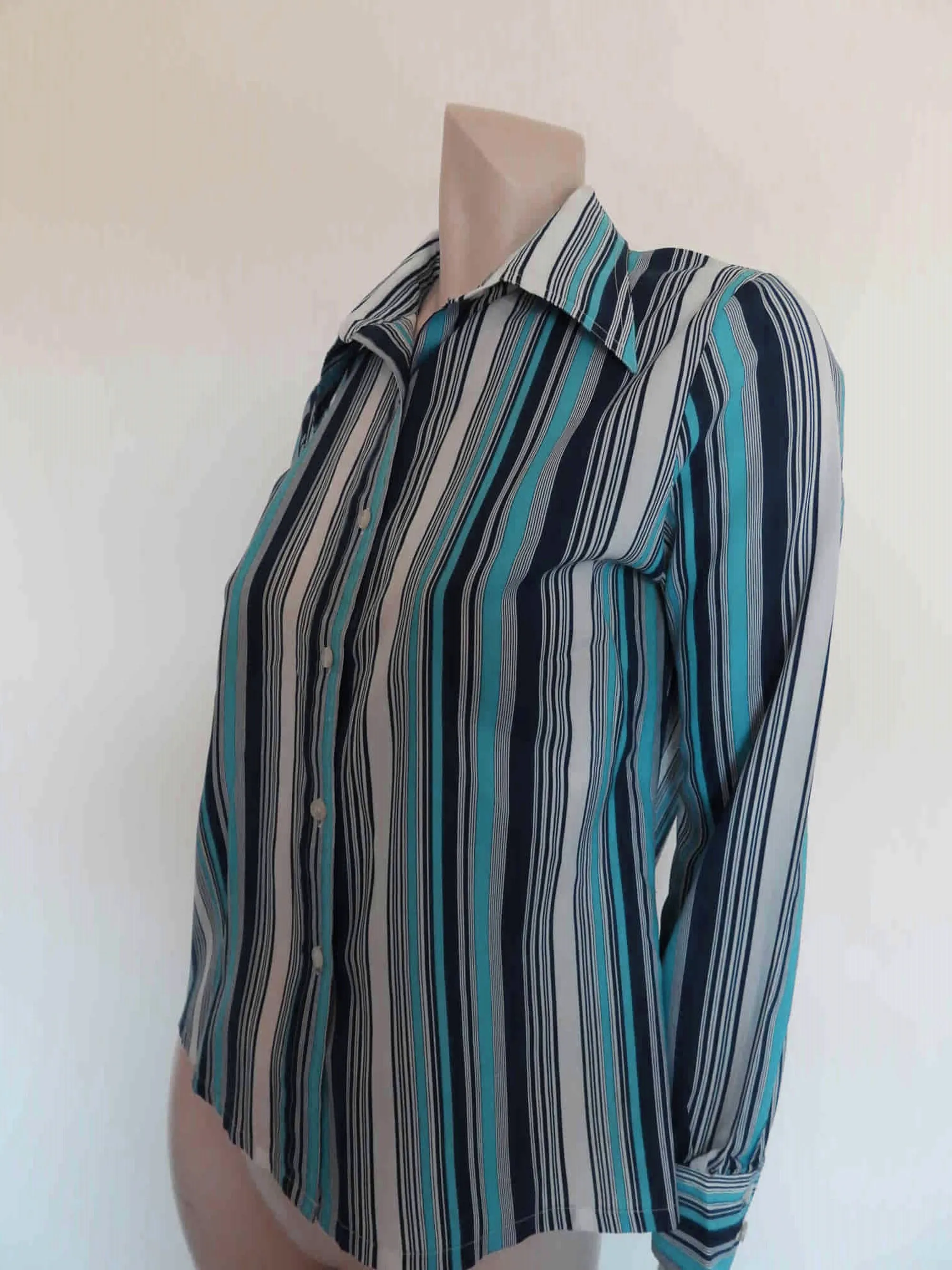Women's 1970s Blue Striped Shirt - M