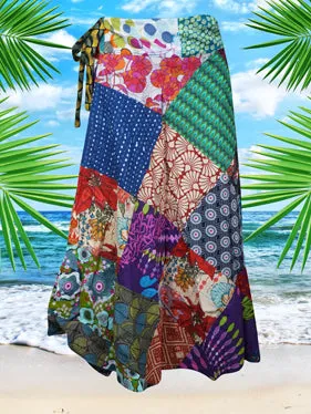 Womens  Blue Pink Floral Print Patchwork Skirt One size