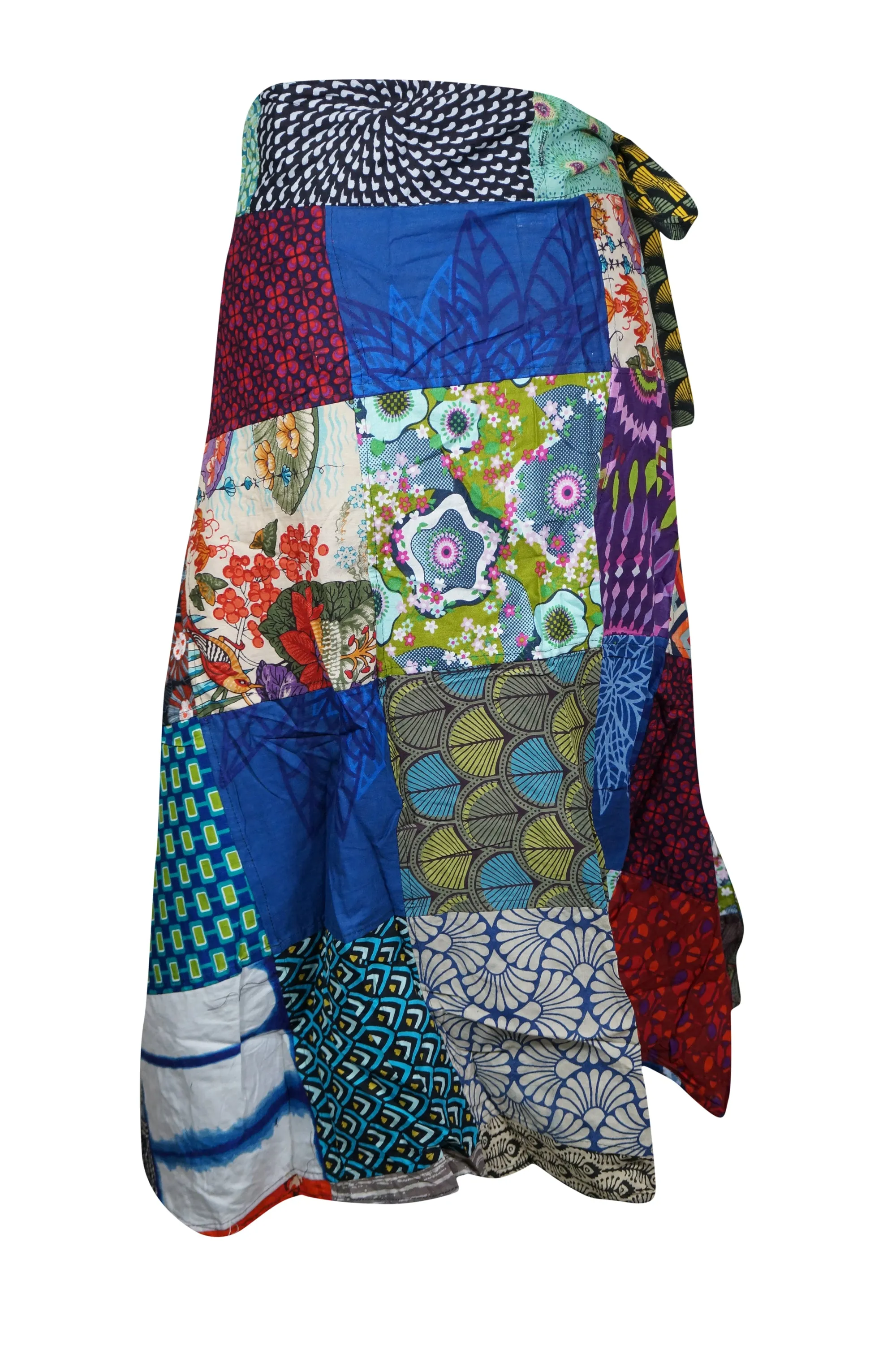 Womens  Blue Pink Floral Print Patchwork Skirt One size