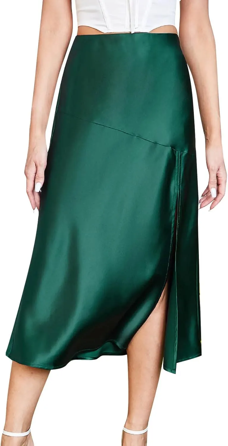 Womens Casual Fashion Stretch Skirt Women's Skirts Summer Midi Skirts Women's A-line Split Tulle Skirt for Women