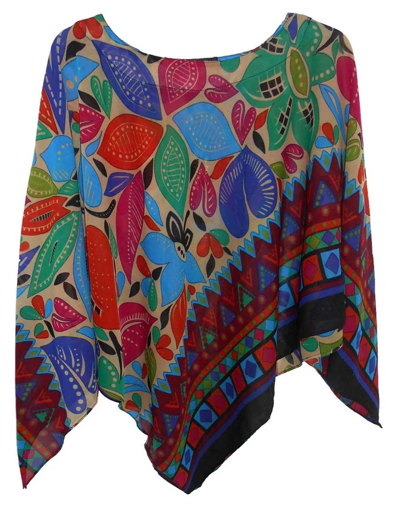 Women's Poncho, Geometric Pond Print