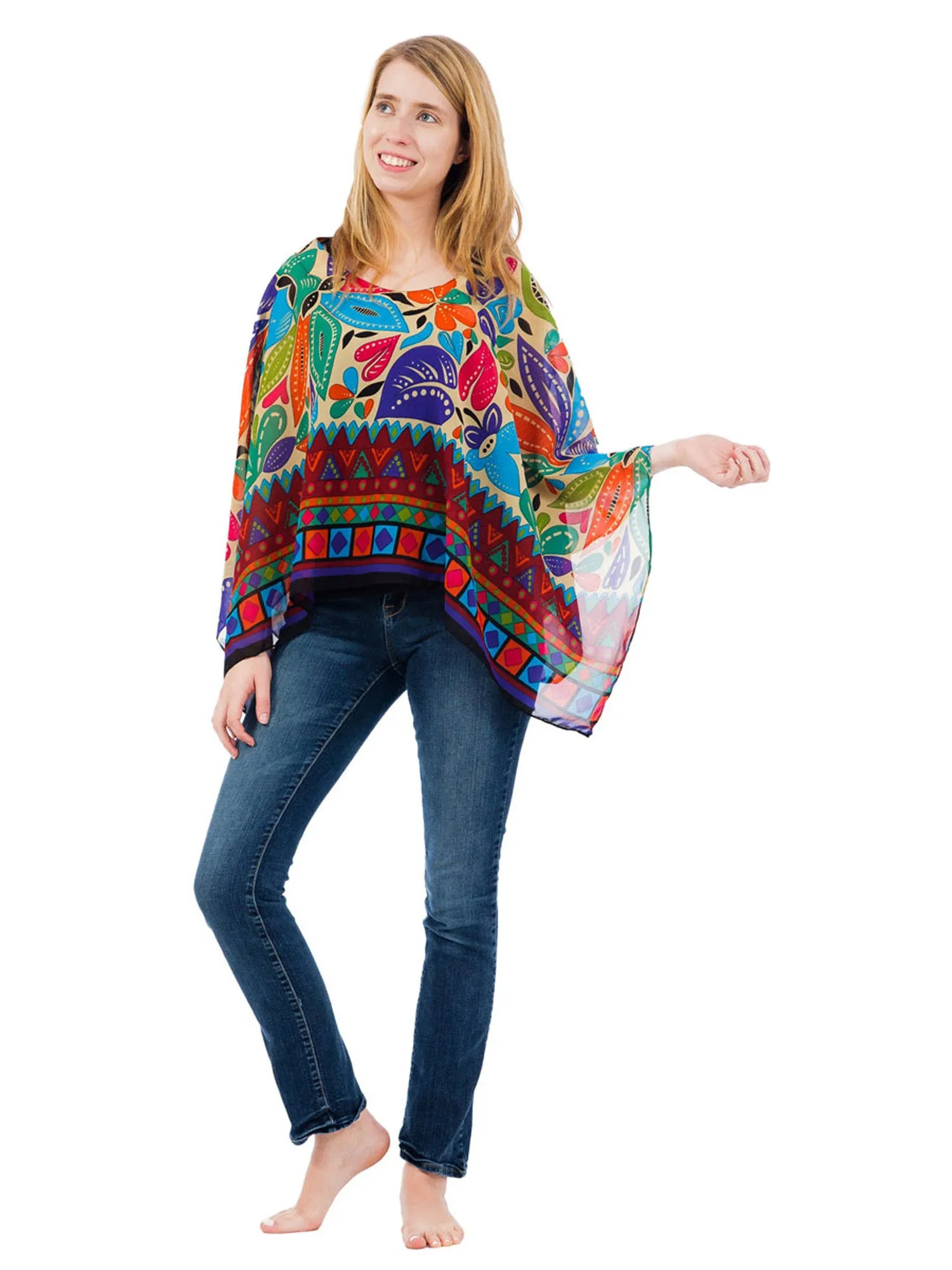 Women's Poncho, Geometric Pond Print