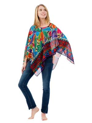 Women's Poncho, Geometric Pond Print