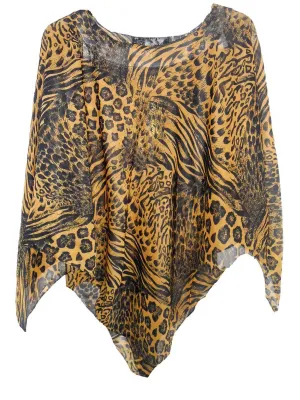 Women's Poncho, Golden Animal Print