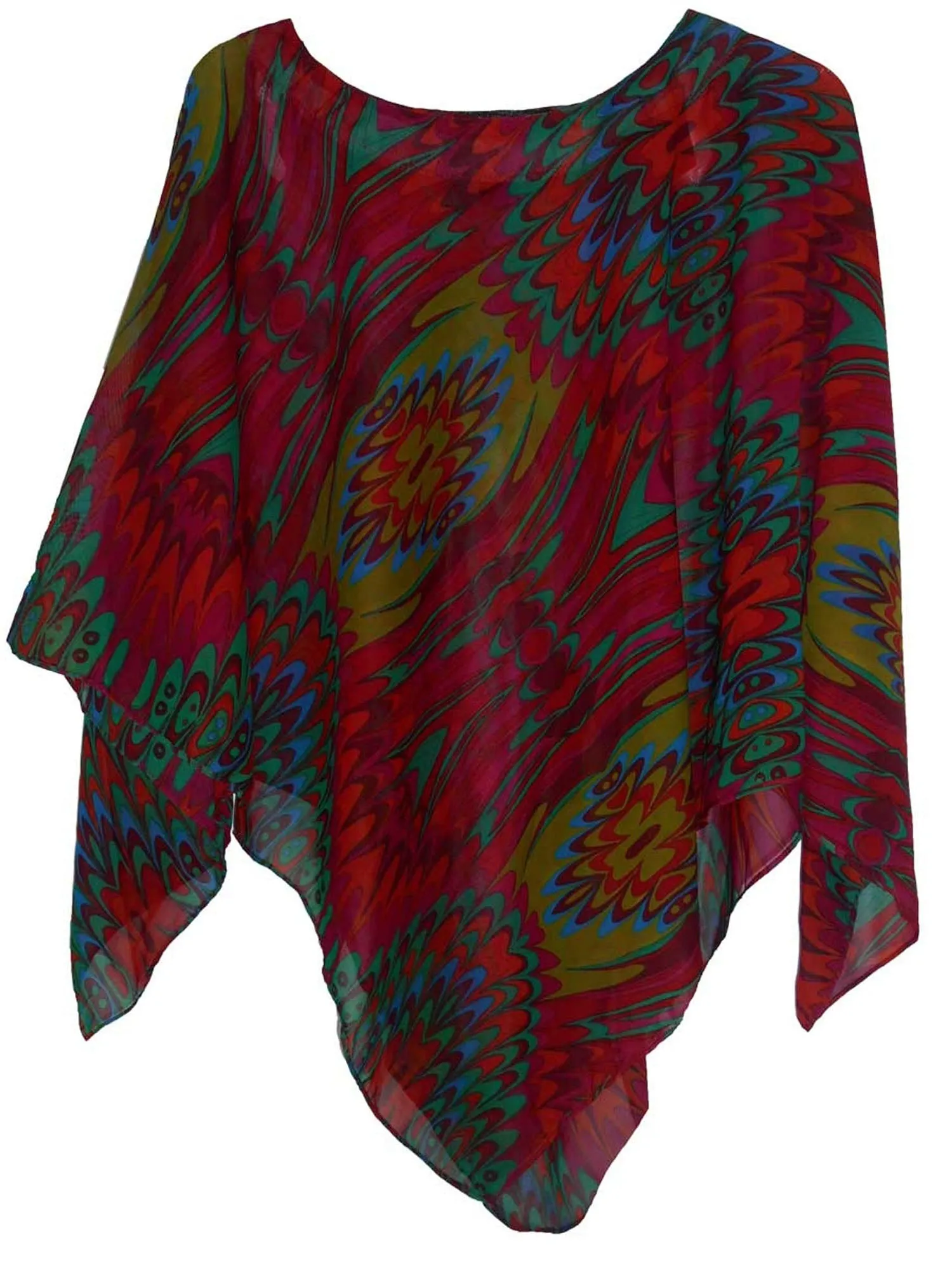 Women's Poncho, Marbled Forest Print