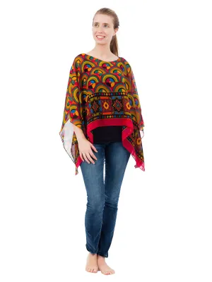 Women's Poncho, Retro Circles Print