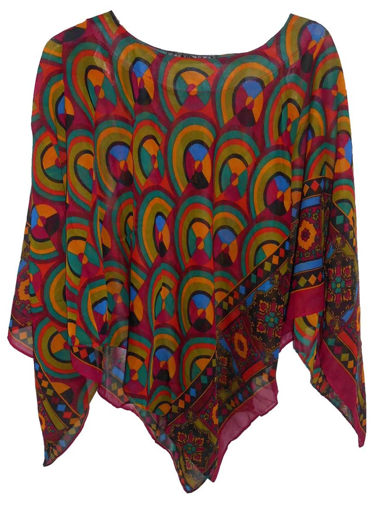 Women's Poncho, Retro Circles Print
